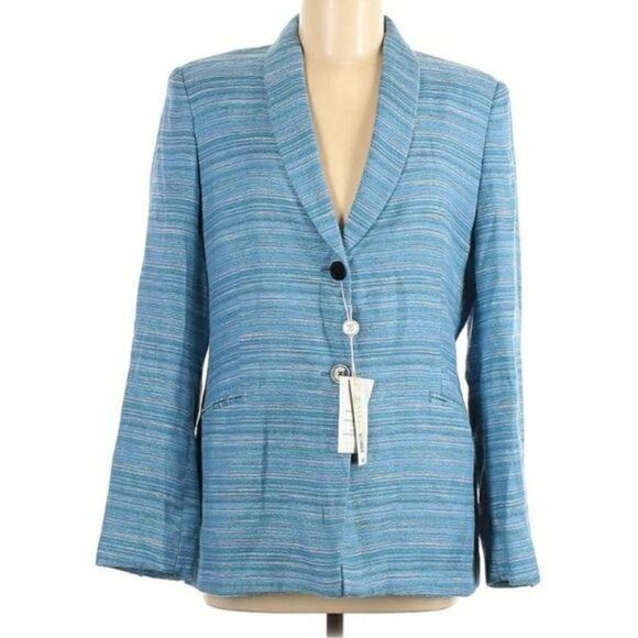 Vtg 80's Nicola Blue Striped Boyfriend Single Breasted Button Down Blazer Sz 12 - Picture 5 of 14